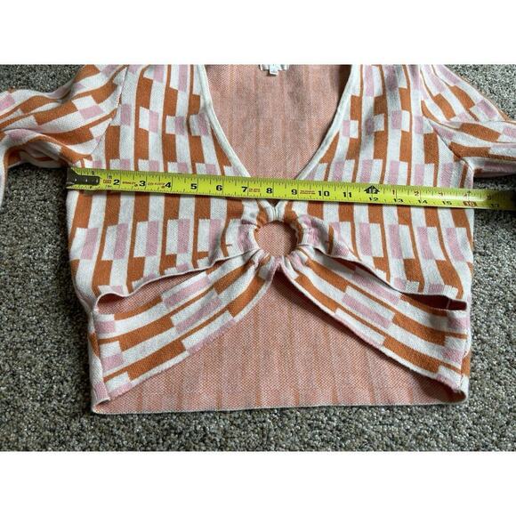 Dee Elly Retro 70s Look Stretchy Cropped V-Neck Top Size Small Orange Pink - Picture 6 of 6